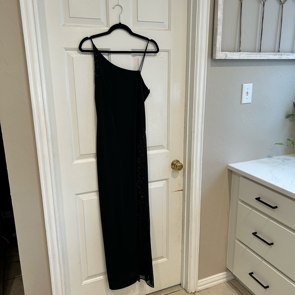 Black Spaghetti Strapped Evening Dress